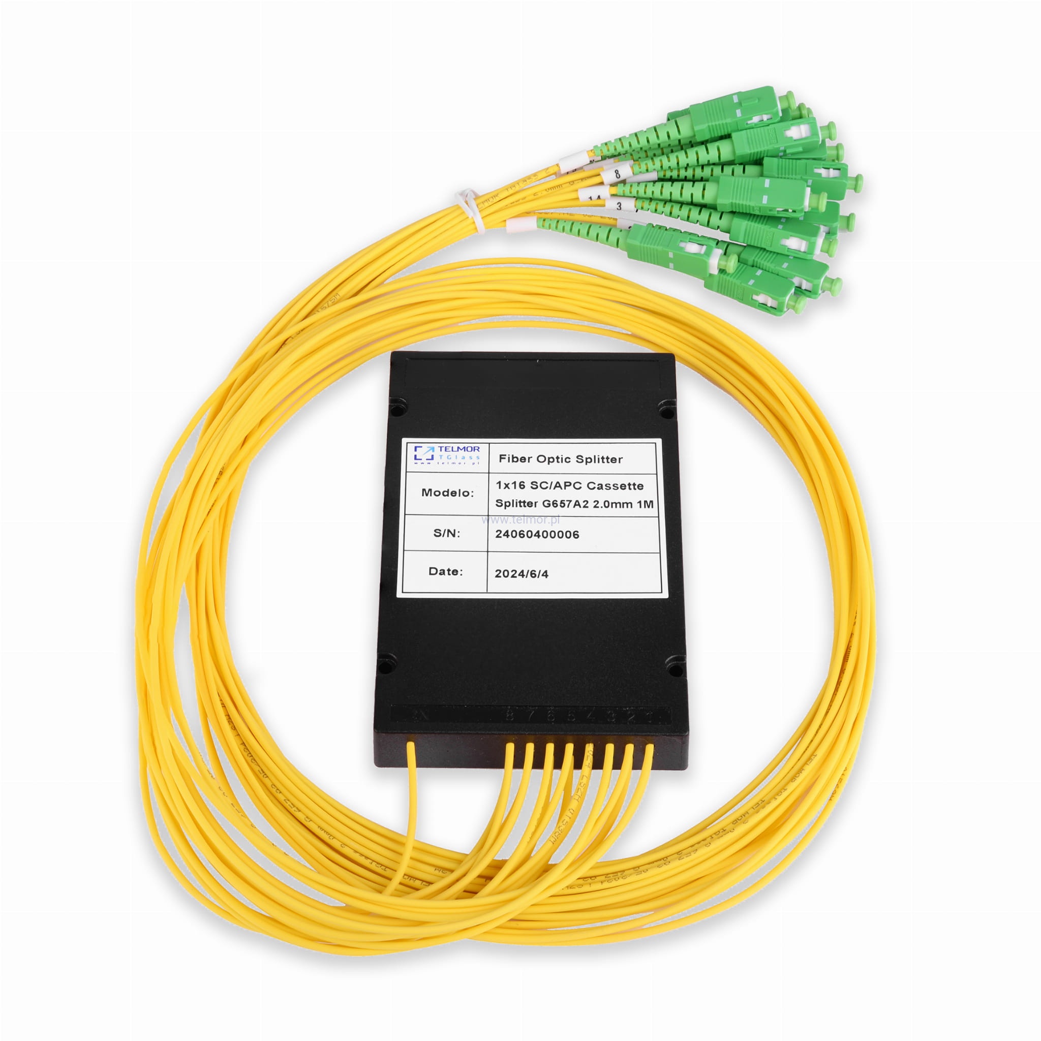 Splitter optyczny PLC ABS 1x16  2.0mm G657A2 Złącza SC/APC 1m+1m TGlass