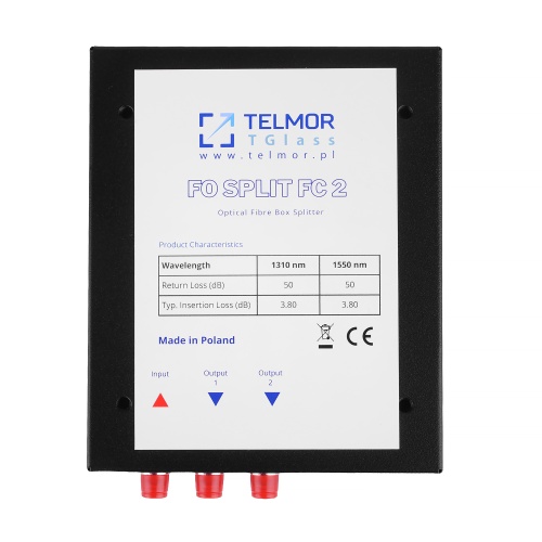 Splitter optyczny PLC 1:2 TGlass FO SPLIT FC 2 Telkom-Telmor Metal
