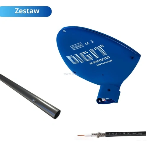 Antena naziemna Telmor Digit Activa, filtr LTE/5G, niebieska, zestaw na działkę z rurą masztową