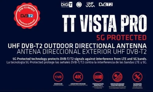 Antena naziemna Telmor Vista UHF, filtr LTE/5G, mocna, zasięg 100 km, duży zysk