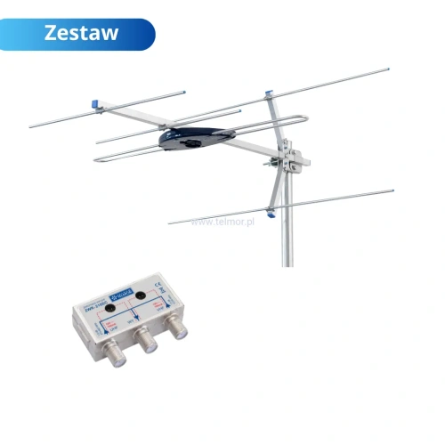 Antena naziemna Telmor TurboT V, MUX 8, VHF, duży zasięg, zwrotnica antenowa ZWR 210
