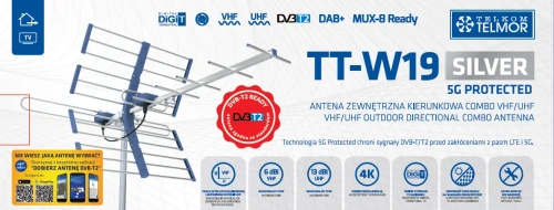 Antena naziemna kierunkowa Telmor W19 Silver UHF/VHF, MUX 8, duży zysk 13 dB