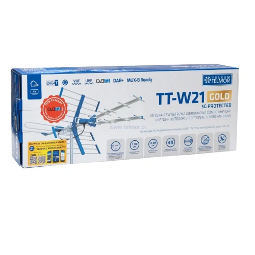 Antena naziemna kierunkowa Telmor TT W21 Gold, UHF/VHF, MUX 8, wysoki zysk 14 dB