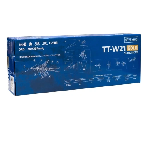 Antena naziemna kierunkowa Telmor TT W21 Gold, UHF/VHF, MUX 8, wysoki zysk 14 dB