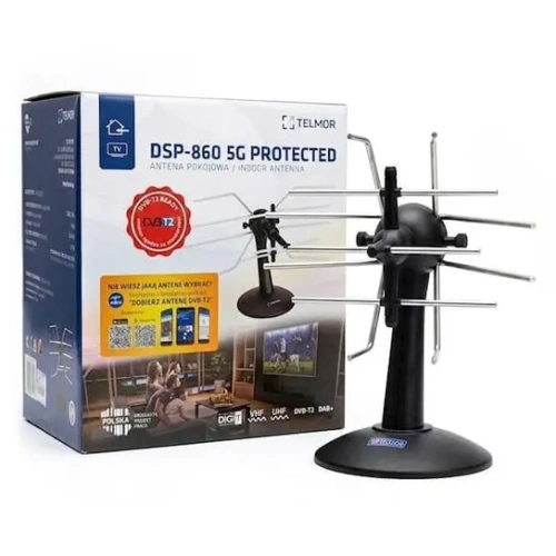 Antena pokojowa Telmor DSP 860 5G Protected, UHF/VHF, MUX 8, duże wzmocnienie 20 dB, filtr LTE/5G