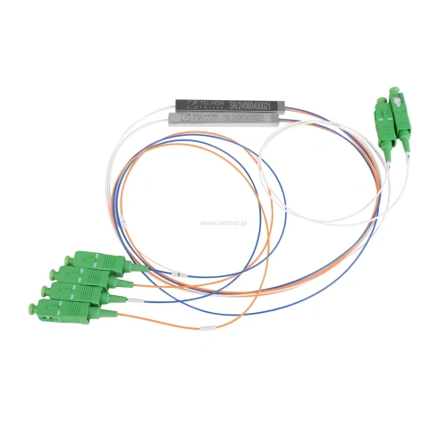 Splitter optyczny Telmor 2 szt. PLC Steelbox 1x2 0.9mm G657A2 LSZH Złącza SC/APC TGlass