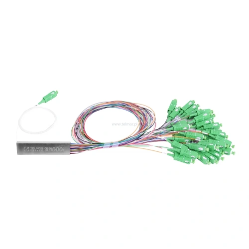Splitter optyczny Telmor PLC Steelbox 1x32 0.9mm G657A2 LSZH Złącza SC/APC TGlass