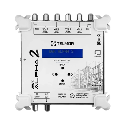 Cyfrowy wzmacniacz kanałowy DVB-T/T2, DAB, FM Telmor WWK ALPHA 2 z filtrem LTE/5G
