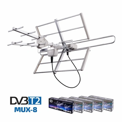 Antena naziemna kierunkowa Telmor Corvus Combo+, RF Stern, filtr LTE/5G, UHF/VHF, MUX 8, pasywna, bez wzmacniacza - zestaw 5 sztuk